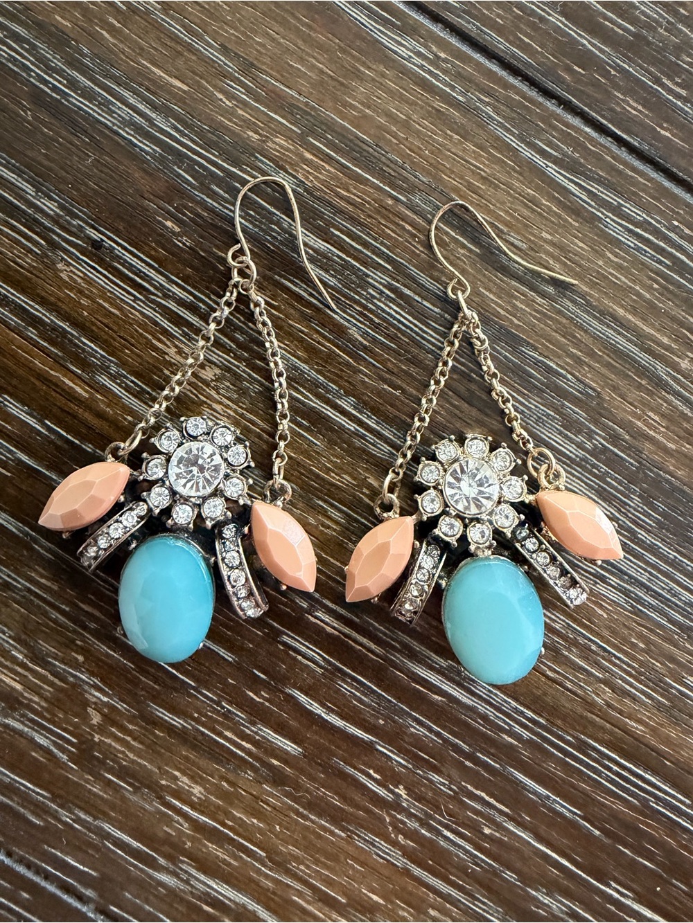 Turquoise & Peach Crystal Drop Earrings - Women's Jewelry